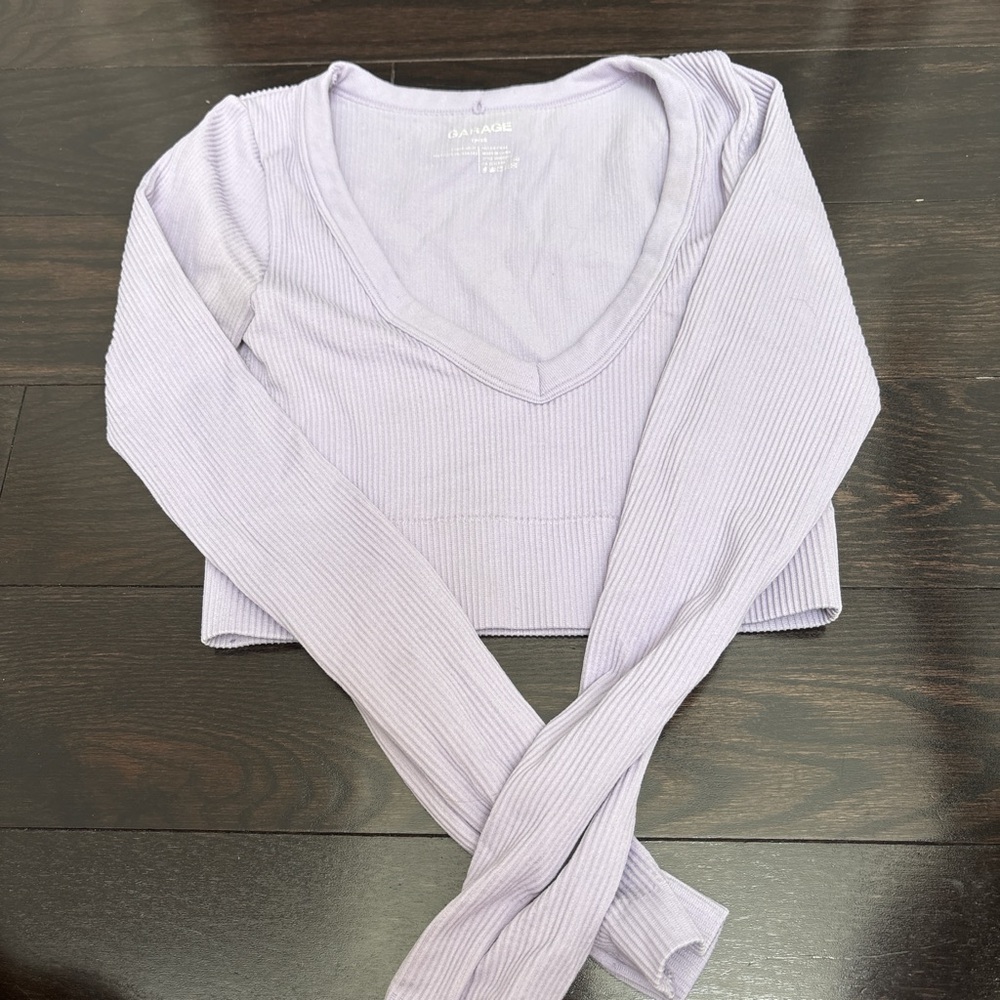 Garage Light Purple Ribbed V-Neck Blouse
